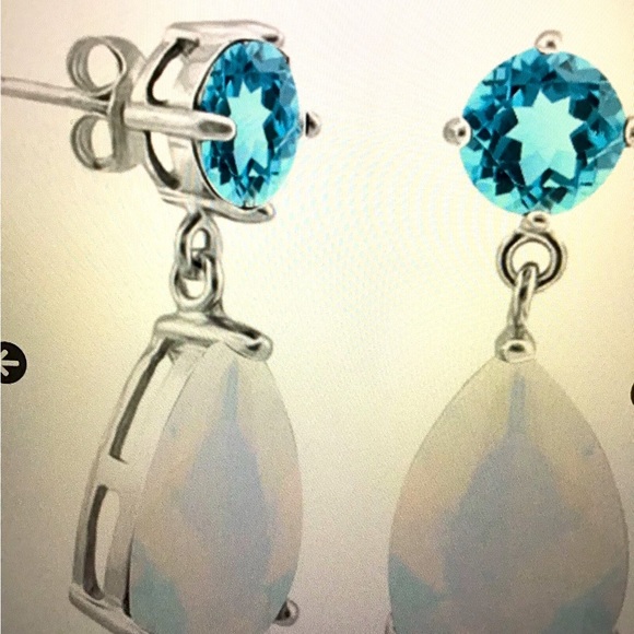Gorgeous Ladies Platinum Topaz & Opal Designer Earrings - Picture 7 of 7